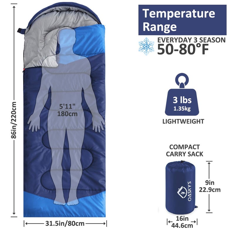 oaskys Camping Sleeping Bag - 3 Season Warm & Cool Weather - Summer Spring Fall Lightweight Waterproof for Adults Kids - Camping Gear Equipment, Traveling, and Outdoors - Image 2